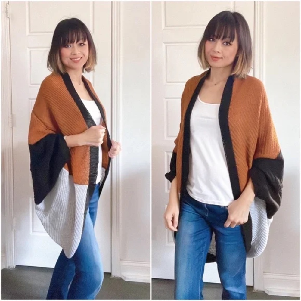 020 Cozy ColorBlock Batwing Oversized Cardigan - Picture 1 of 5